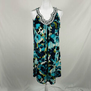 Apt 9 Dress Green Blue White Beaded Medium Sleeveless Shift Midi Business Casual